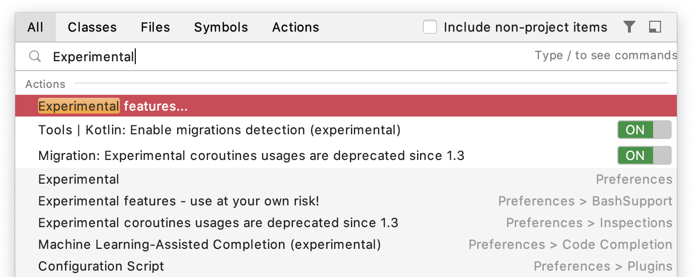 Experimental Features via “Find Everything”